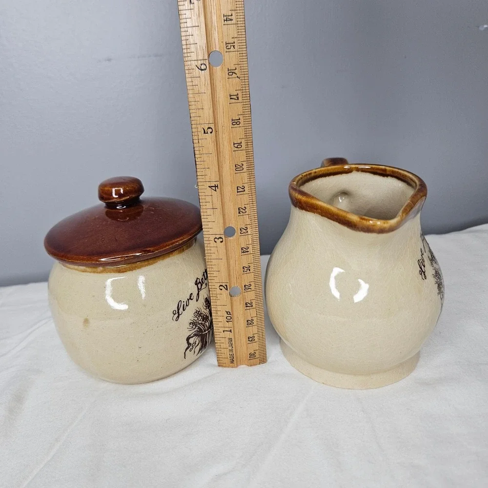 Vintage Enesco Live Better Naturally Wheat Creamer and Sugar Bowl Set‎ Korea